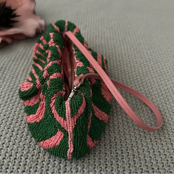 STAUD Beaded Bean Emerald Quartz Acid Swirl Clutch Mini Bag - Picture 11 of 16